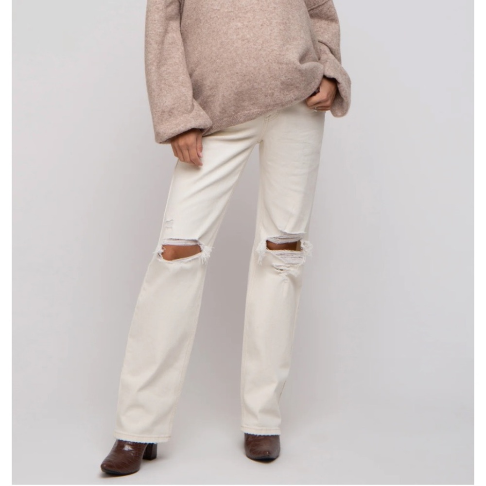 PINKBLUSH MATERNITY - distressed white/cream denim